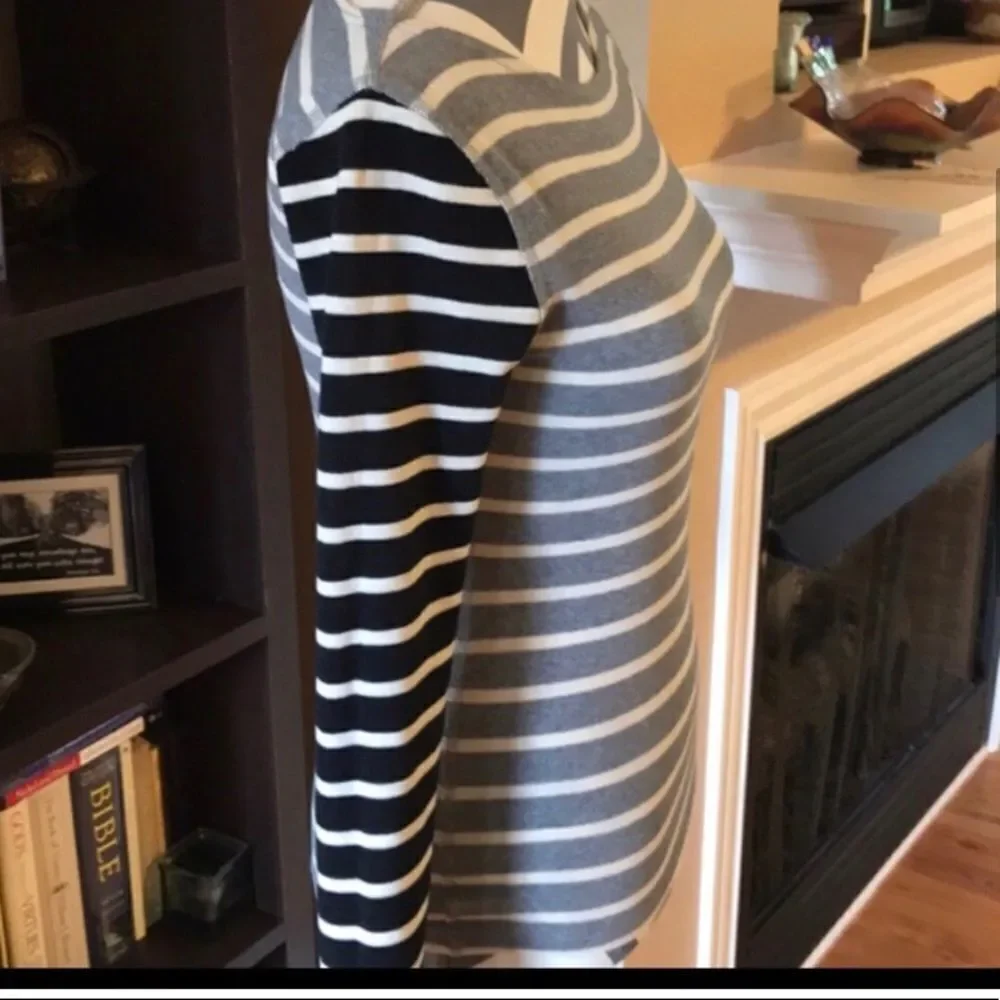 J. Crew Striped Top Size XS Black, White, Grey